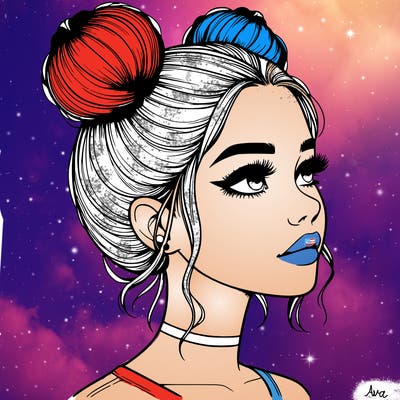 realistic girl with buns on the top of her head