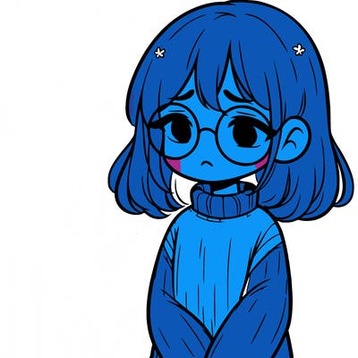 sad girl with glasses in a sweater