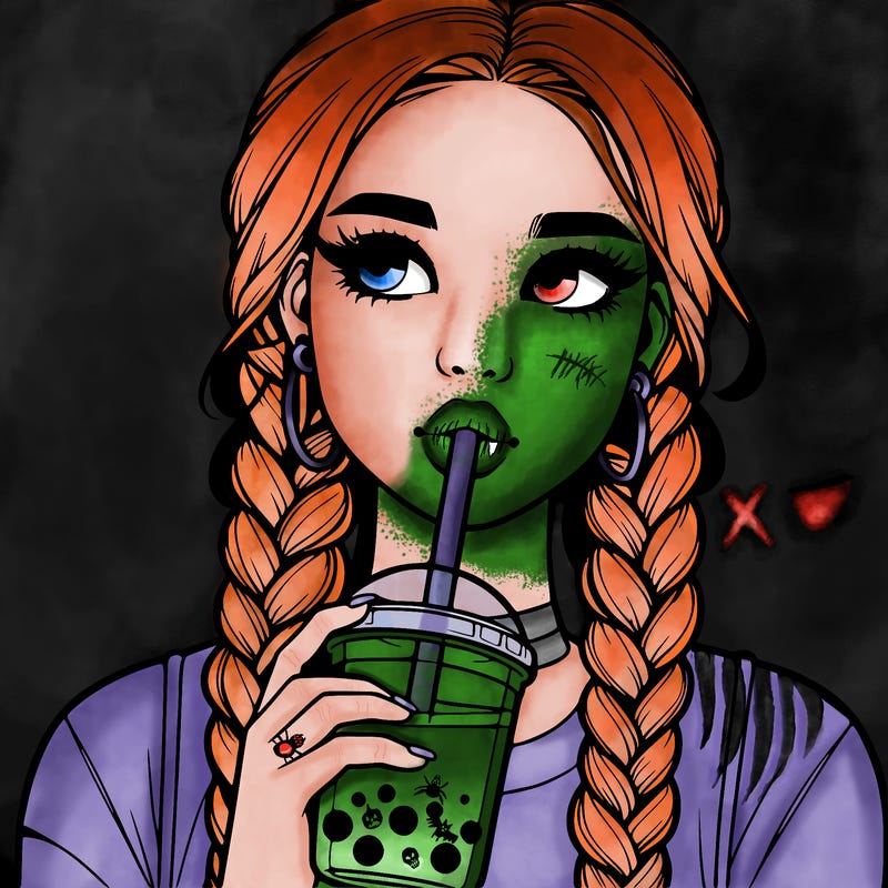 realistic girl with braided hair drinking boba