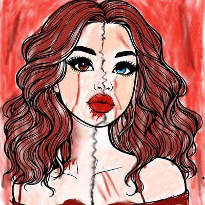 realistic girl with wavy hair and lips