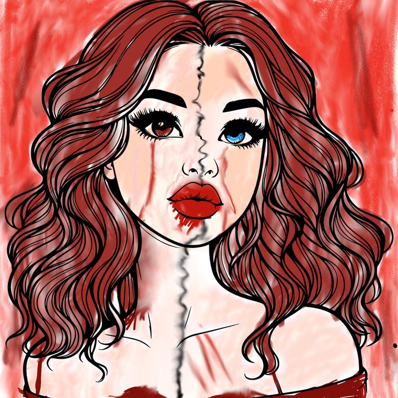 realistic girl with wavy hair and lips