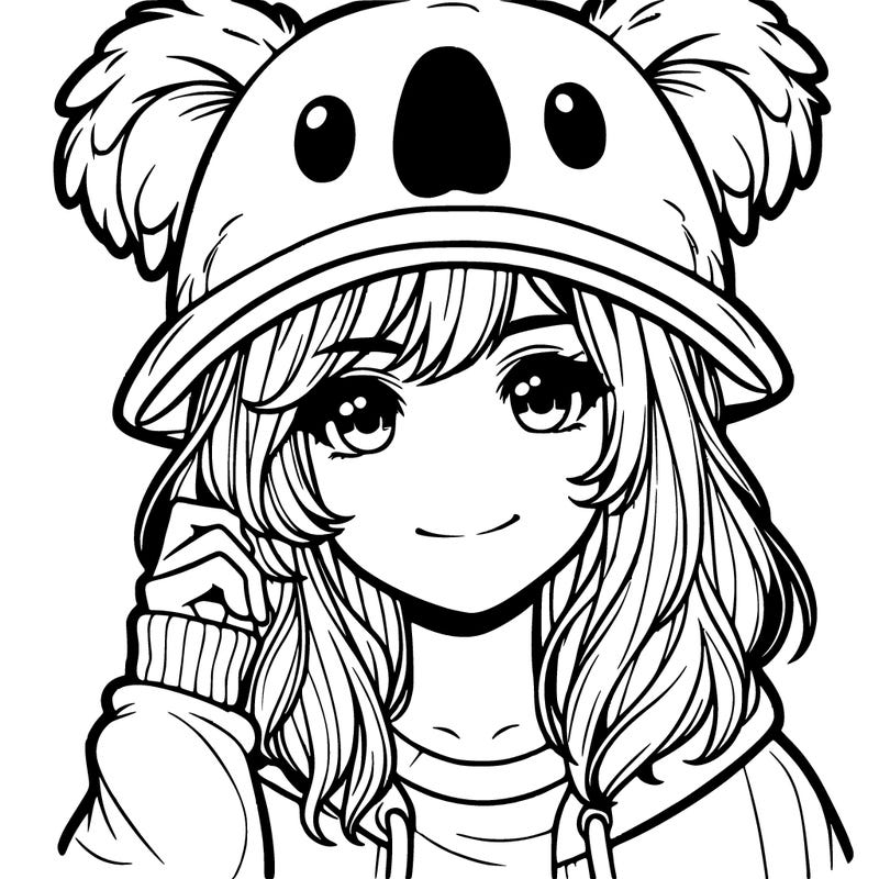 realistic girl wearing a koala hat
