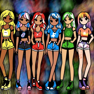 a group of girls wearing crop tops and shorts