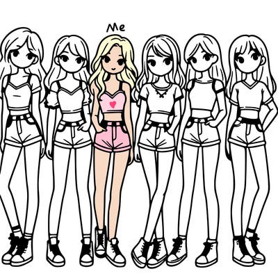 a group of girls wearing crop tops and shorts