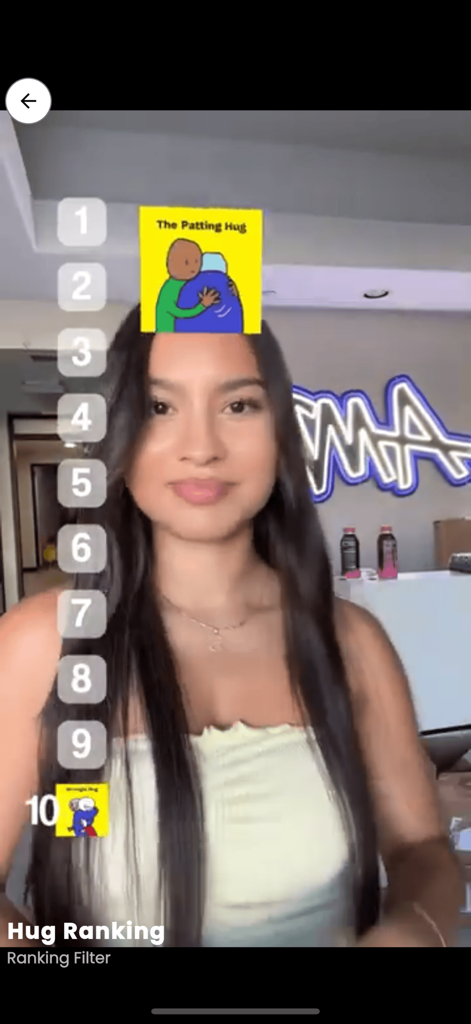 Ranking Filter Viral Challenge - A user interacting with the Ranking Filter app during a Hug Ranking challenge