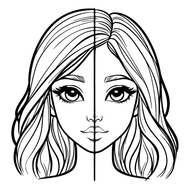 realistic girl face with line through the middle