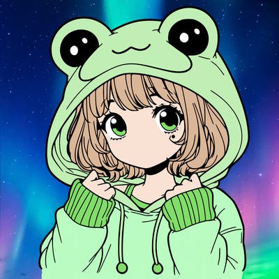a cute teenage girl wearing a frog hoodie