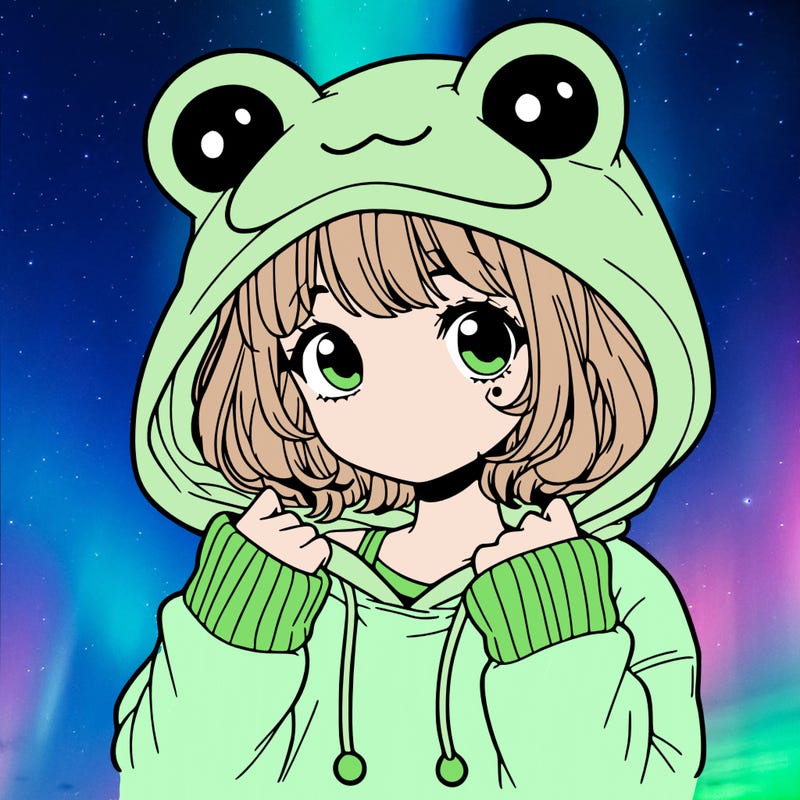a cute teenage girl wearing a frog hoodie