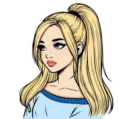 realistic girl with a high ponytail