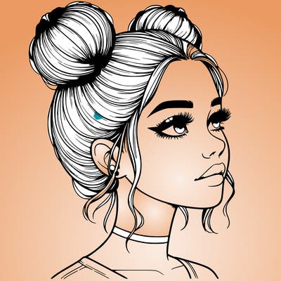 realistic girl with buns on the top of her head