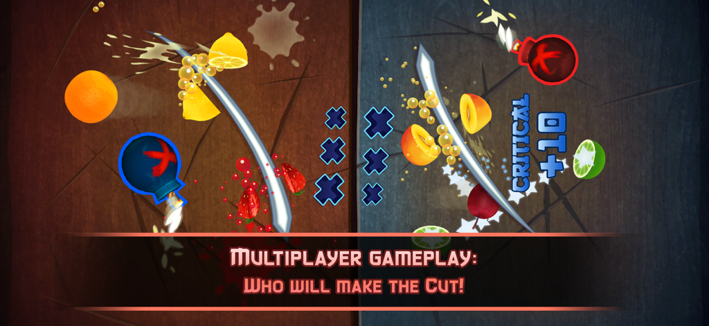 Fruit Ninja Classic - Fruit Ninja Classic split screen multiplayer gameplay featuring sliced fruit and bombs
