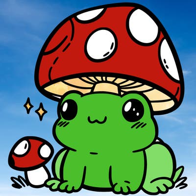 a cute frog with a mushroom hat