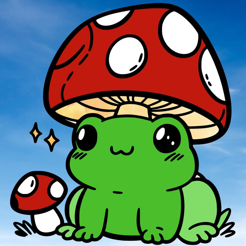 a cute frog with a mushroom hat