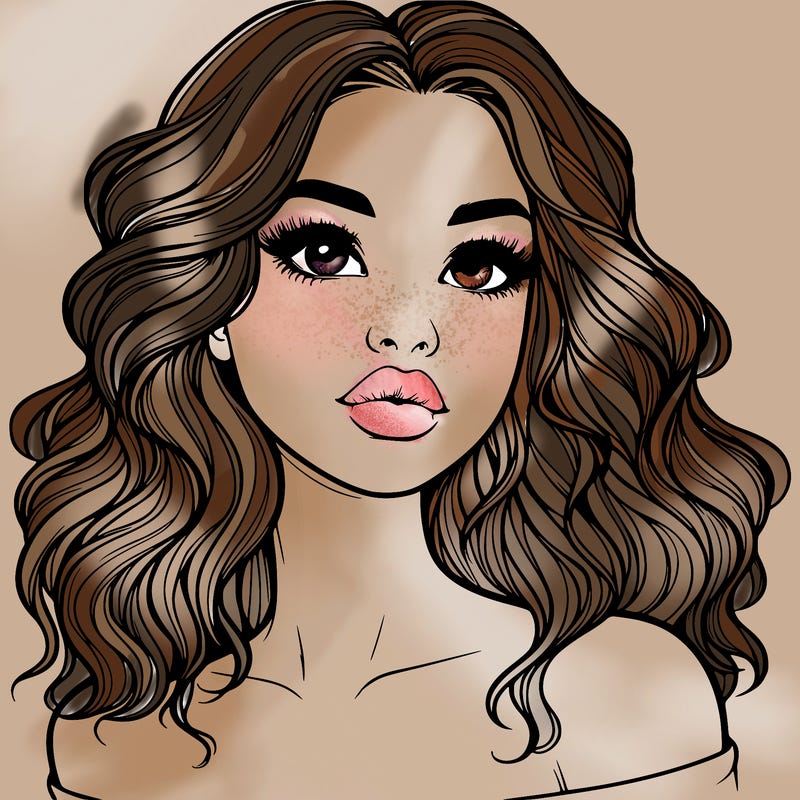 realistic girl with wavy hair and lips