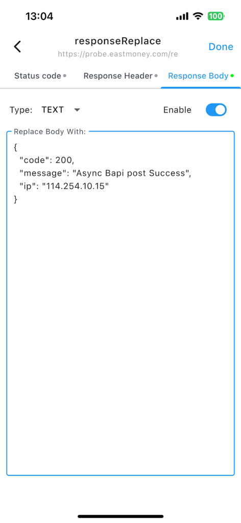 Interfaccia di ProxyPin per personalizzare il corpo di una risposta di rete con codice JSON