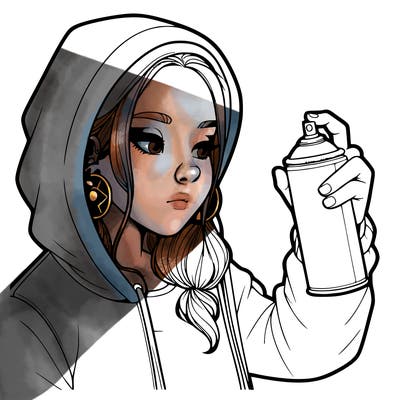 a realistic girl, spray painting