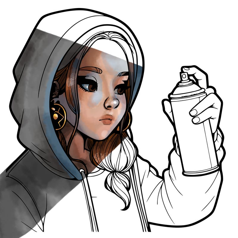 a realistic girl, spray painting