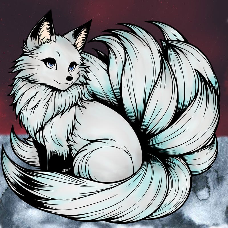 realistic detailed 9 tailed anime fox