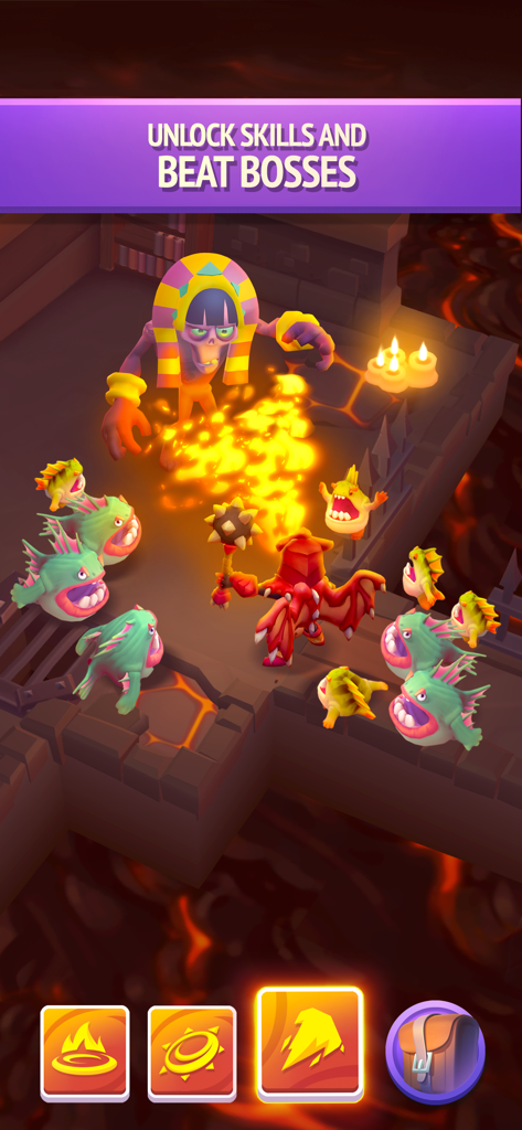 Nonstop Knight 2 - Action RPG - A pharaoh boss battle in Nonstop Knight 2 featuring skill icons and minions