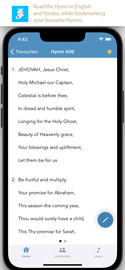 English lyrics for Hymn 406 displayed on the CCCHymns mobile app interface