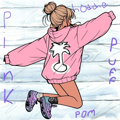 realistic girl jumping with a bun and oversized sweatshirt