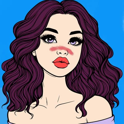 realistic girl with wavy hair and lips