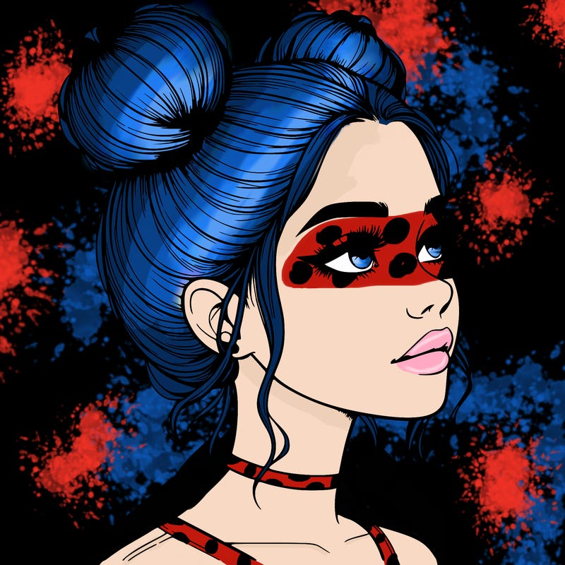 realistic girl with buns on the top of her head