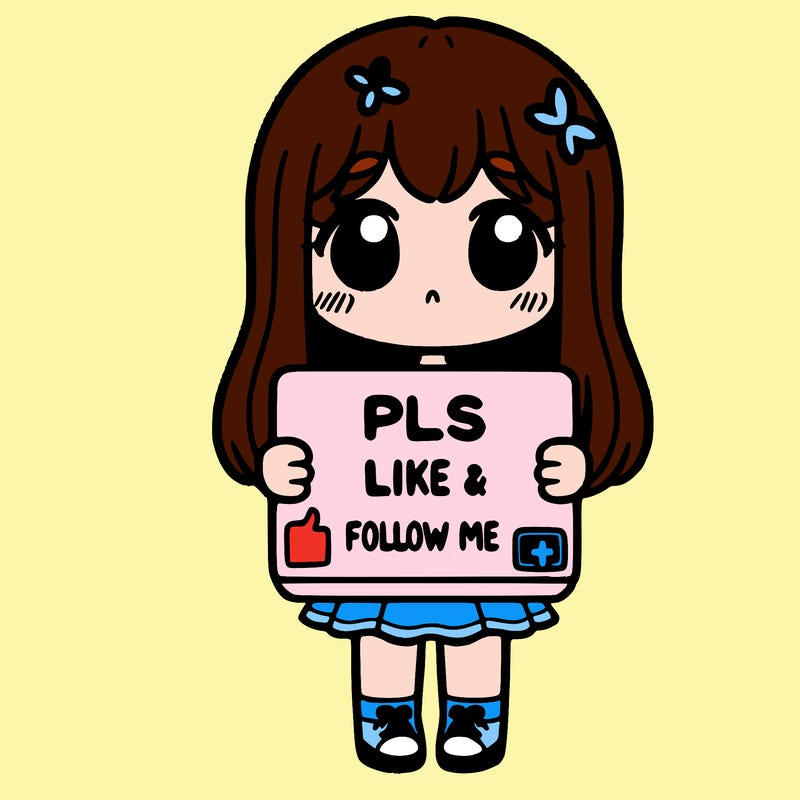 girl holding a sign that says pls like and follow me
