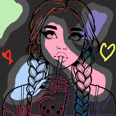 realistic girl with braided hair drinking boba