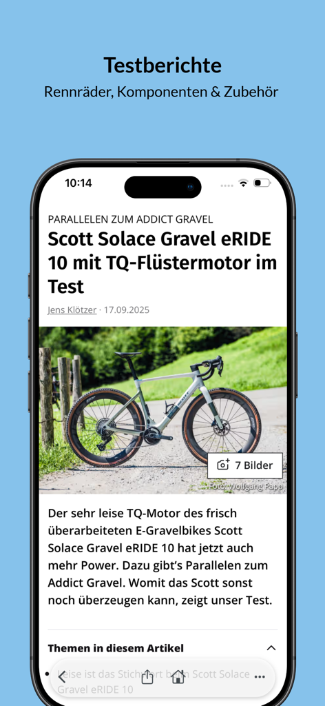 TOUR - Captura de pantalla de la aplicación TOUR que presenta un informe de prueba detallado para una bicicleta eléctrica de gravel Scott Solace.