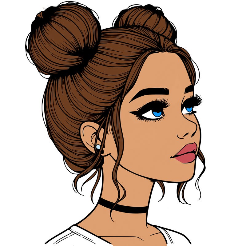 realistic girl with buns on the top of her head