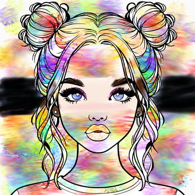 realistic girl with two buns in hair and lips