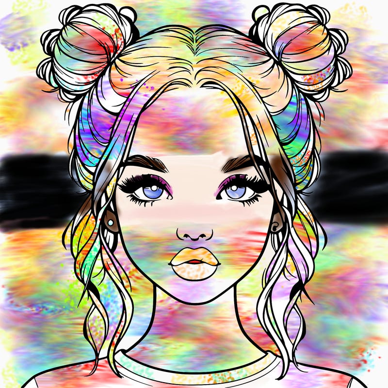 realistic girl with two buns in hair and lips