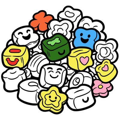 simple outline of individual lucky charms cereal marshmallows on one page to cut out