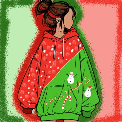 realistic girl with a oversized sweatshirt on and a bun