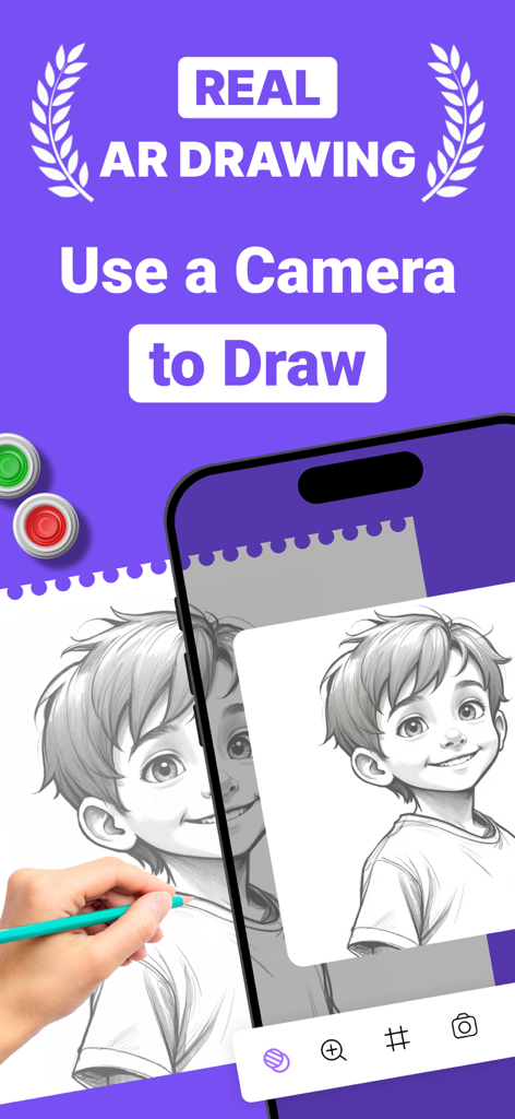 AR Drawing Apps : AR Sketch - A person tracing a cartoon boy from a phone screen onto paper using an AR drawing app