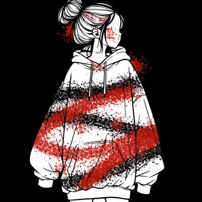 realistic girl with a oversized sweatshirt on and a bun