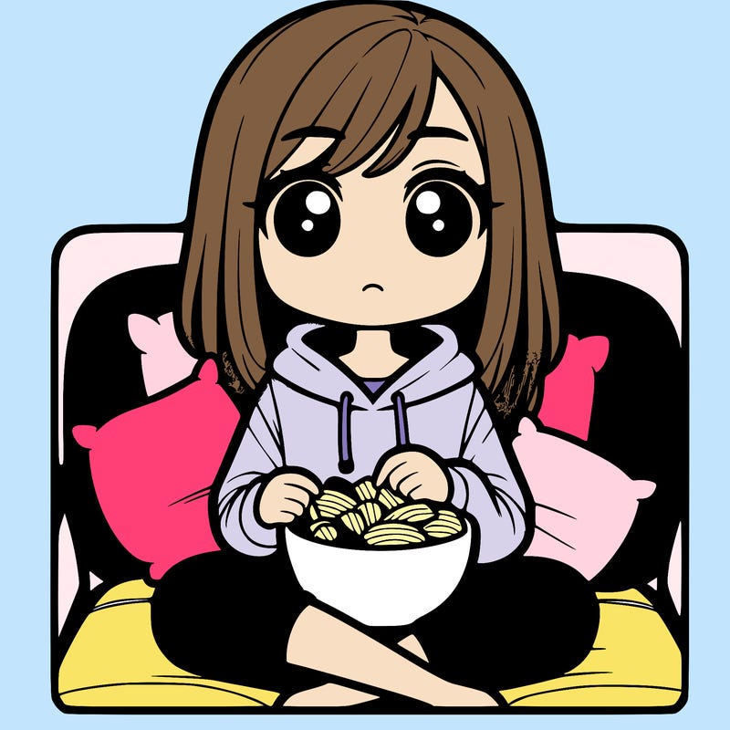 girl with straight hair and a hoodie sitting on the couch with potato chips
