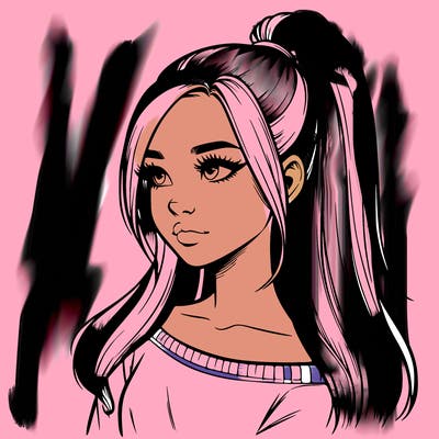 realistic girl with a high ponytail