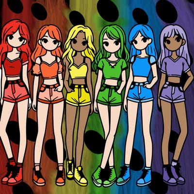 a group of girls wearing crop tops and shorts
