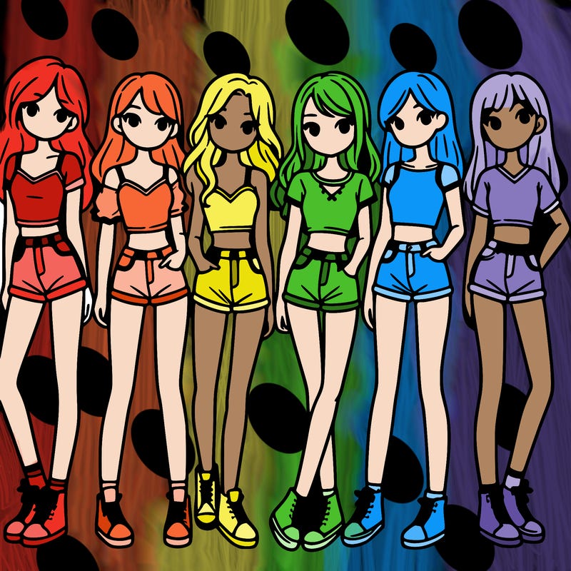 a group of girls wearing crop tops and shorts