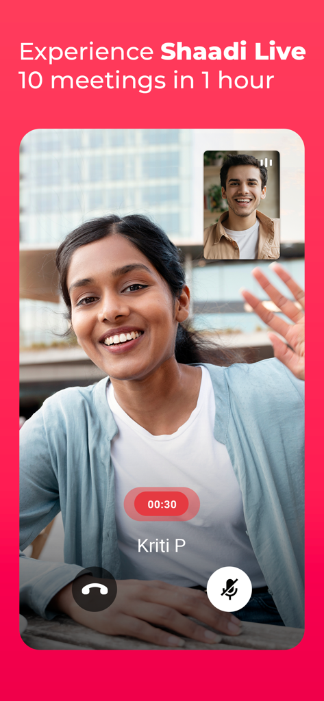 A woman and a man participating in a Shaadi Live video call session