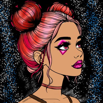 realistic girl with buns on the top of her head