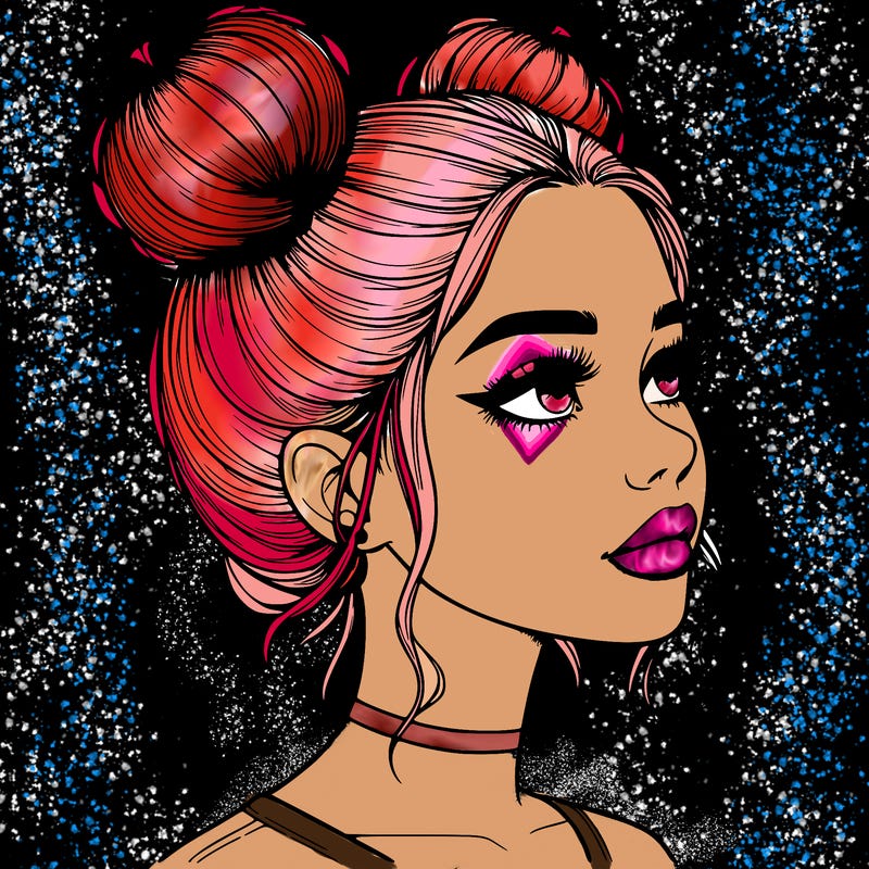 realistic girl with buns on the top of her head