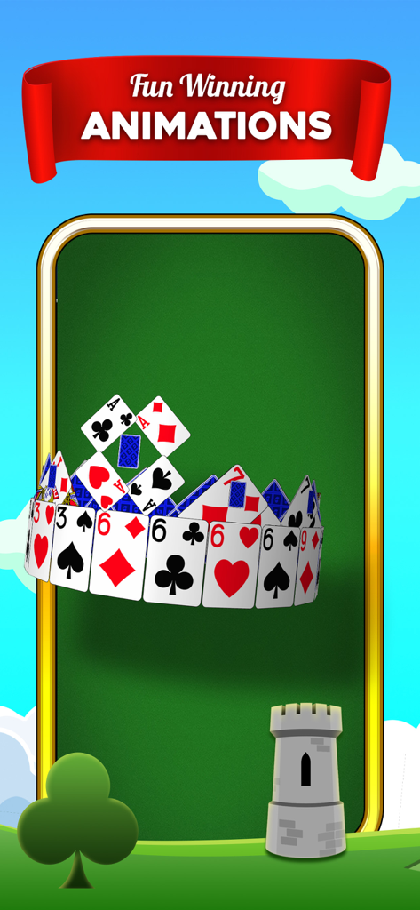 Castle Solitaire winning animation with a crown made of playing cards