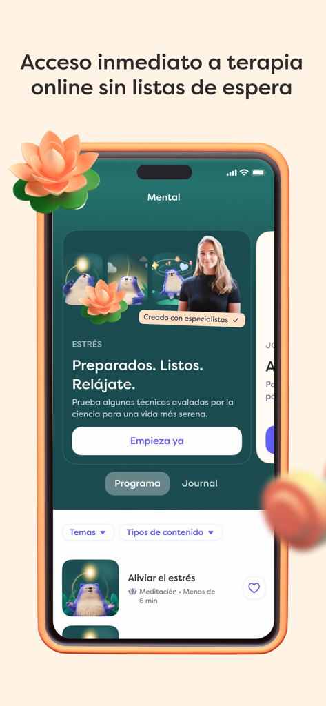 Mental health interface of the Alan health insurance app featuring online therapy and stress management programs