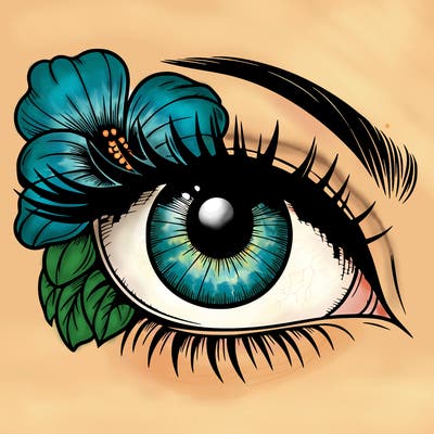 realistic eye with flower