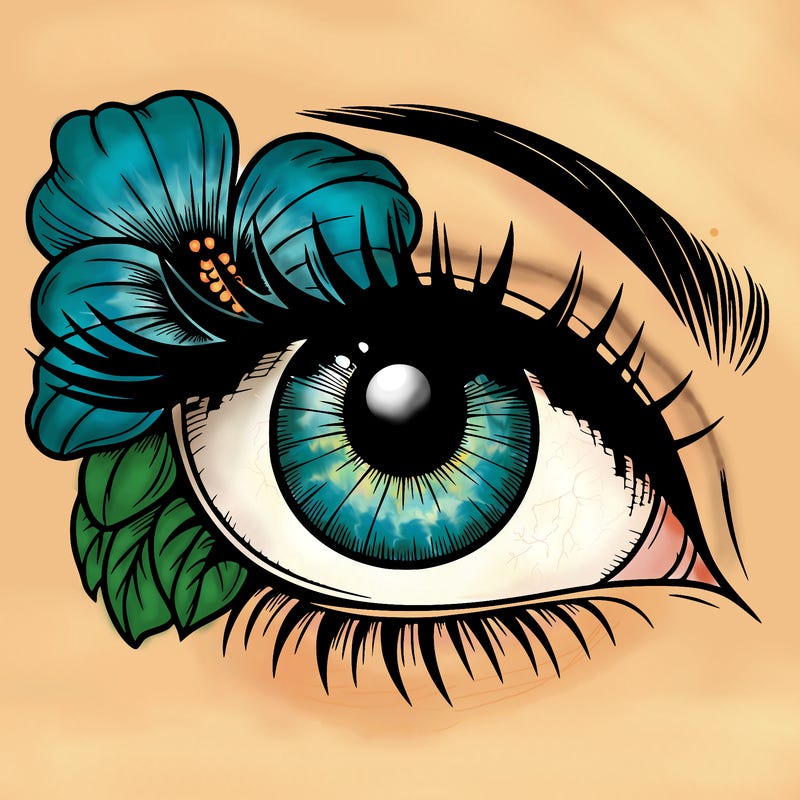 realistic eye with flower