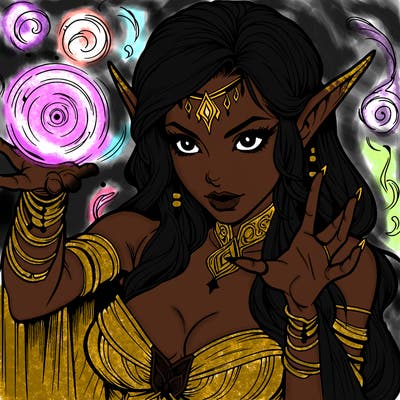 realistic scary beautiful elf sorceress casting spell