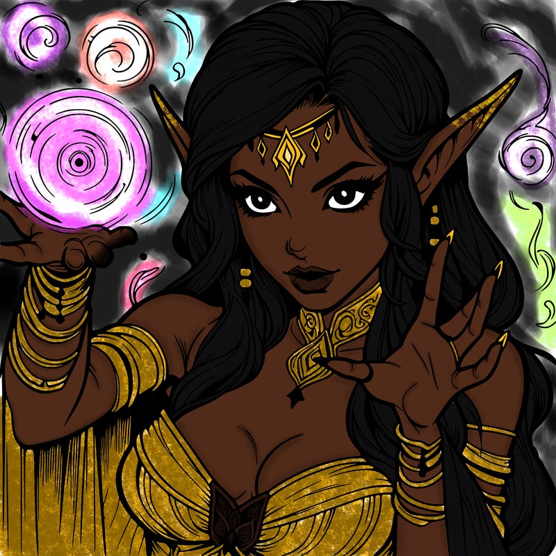 realistic scary beautiful elf sorceress casting spell
